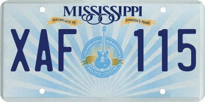 MS license plate XAF115