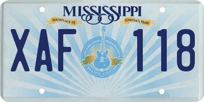 MS license plate XAF118