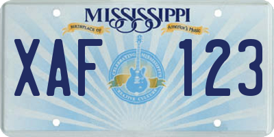 MS license plate XAF123