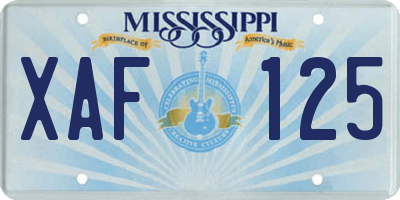 MS license plate XAF125