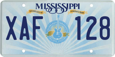 MS license plate XAF128