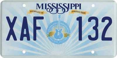 MS license plate XAF132