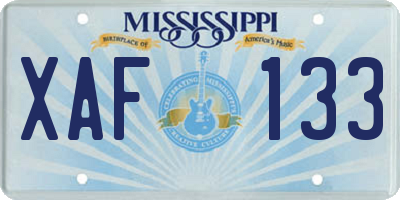 MS license plate XAF133