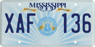 MS license plate XAF136