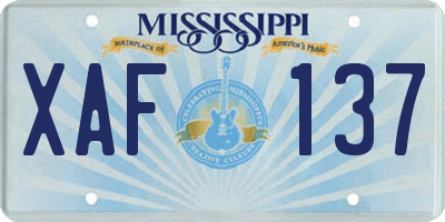 MS license plate XAF137