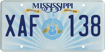 MS license plate XAF138