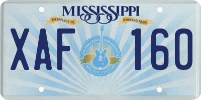 MS license plate XAF160
