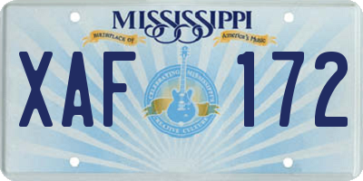 MS license plate XAF172