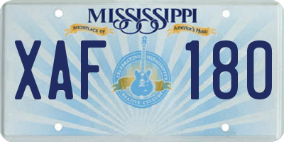 MS license plate XAF180