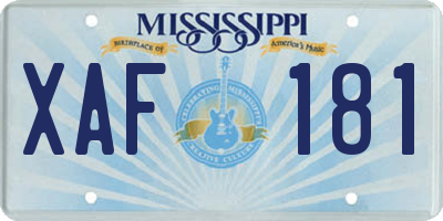 MS license plate XAF181