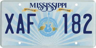 MS license plate XAF182