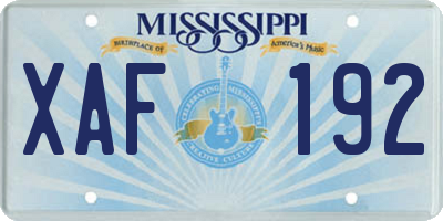 MS license plate XAF192