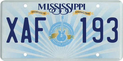 MS license plate XAF193