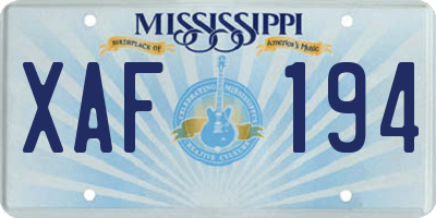 MS license plate XAF194