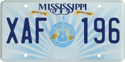 MS license plate XAF196
