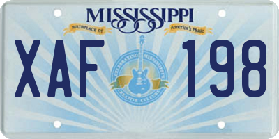MS license plate XAF198