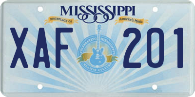 MS license plate XAF201
