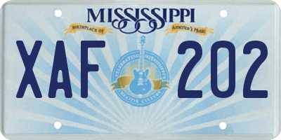 MS license plate XAF202