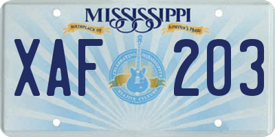 MS license plate XAF203