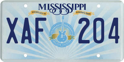 MS license plate XAF204