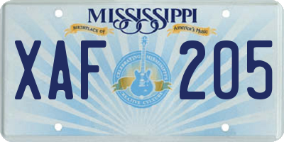 MS license plate XAF205