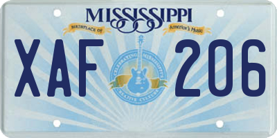 MS license plate XAF206