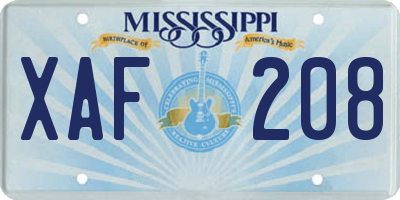 MS license plate XAF208
