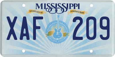 MS license plate XAF209