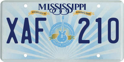 MS license plate XAF210