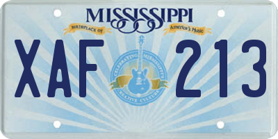 MS license plate XAF213