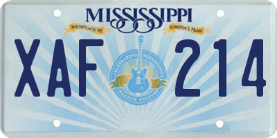MS license plate XAF214