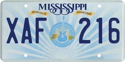 MS license plate XAF216