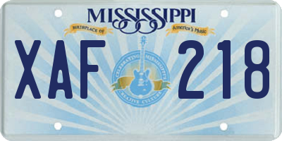 MS license plate XAF218