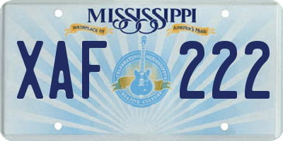 MS license plate XAF222