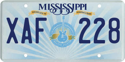 MS license plate XAF228