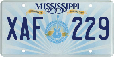 MS license plate XAF229