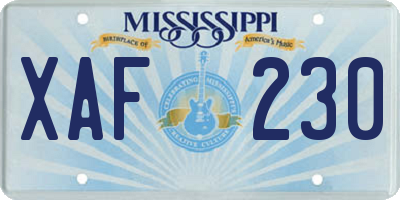 MS license plate XAF230