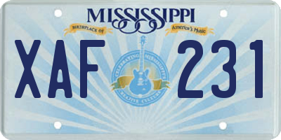 MS license plate XAF231