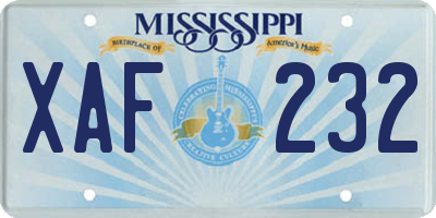 MS license plate XAF232