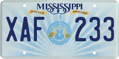 MS license plate XAF233