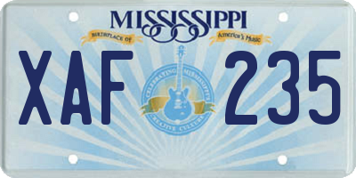 MS license plate XAF235
