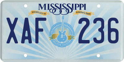 MS license plate XAF236