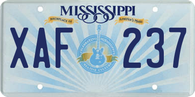 MS license plate XAF237