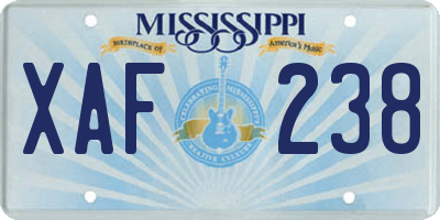 MS license plate XAF238