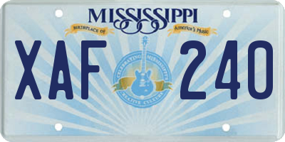 MS license plate XAF240