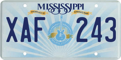 MS license plate XAF243