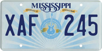 MS license plate XAF245