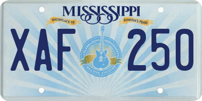 MS license plate XAF250