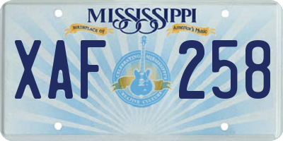 MS license plate XAF258