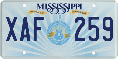 MS license plate XAF259